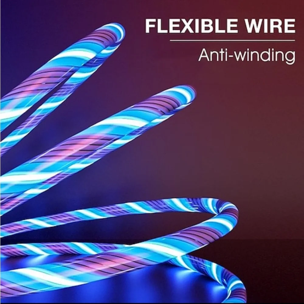🍭35” Multi Color Light Up Charging Cable USB A - USB C🍭 +Color changing USB plug